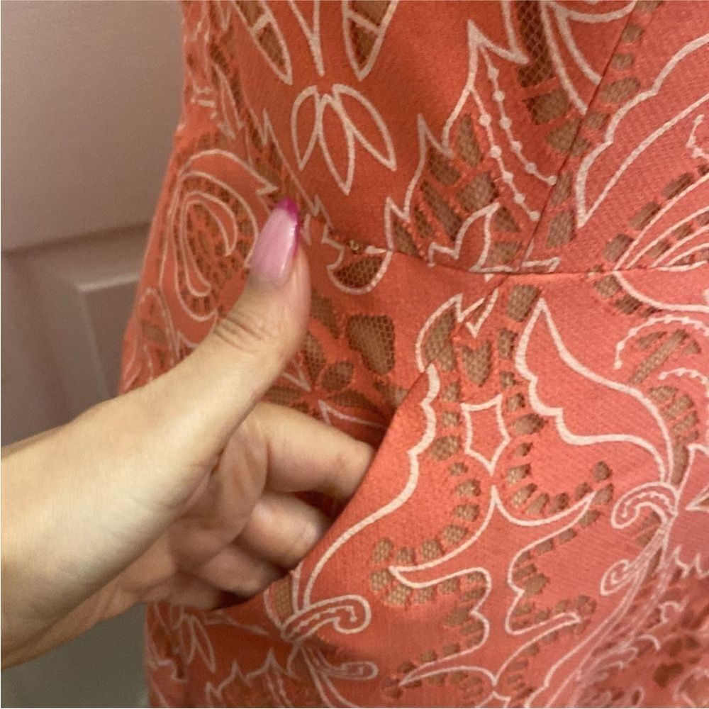 BCBGMaxAzria Pink Patterned High Low Dress, US4 - Picture 6 of 11